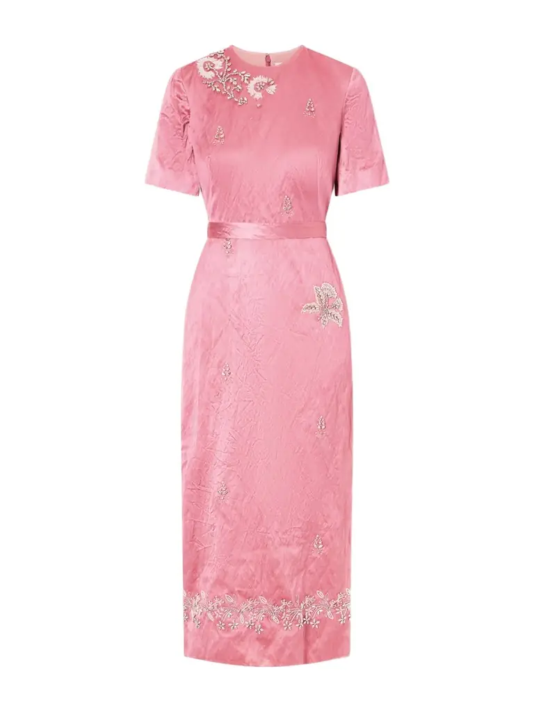Erdem Embellished Crinkled-satin Midi Dress
