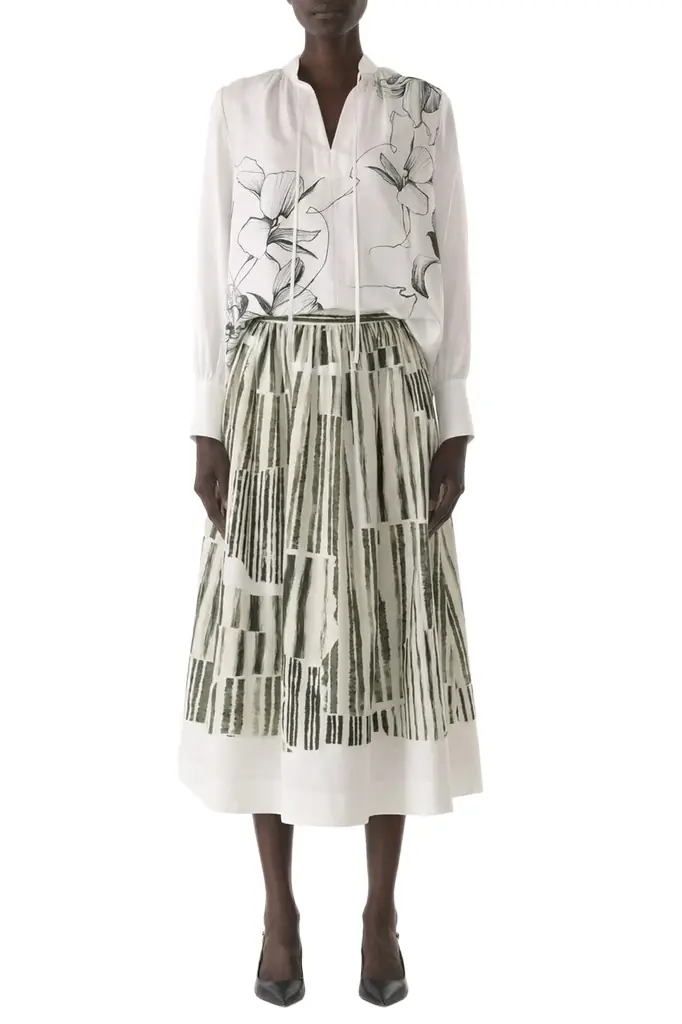 Jason Wu Collection STRIPE COLLAGE STRETCH COTTON MIDI SKIRT