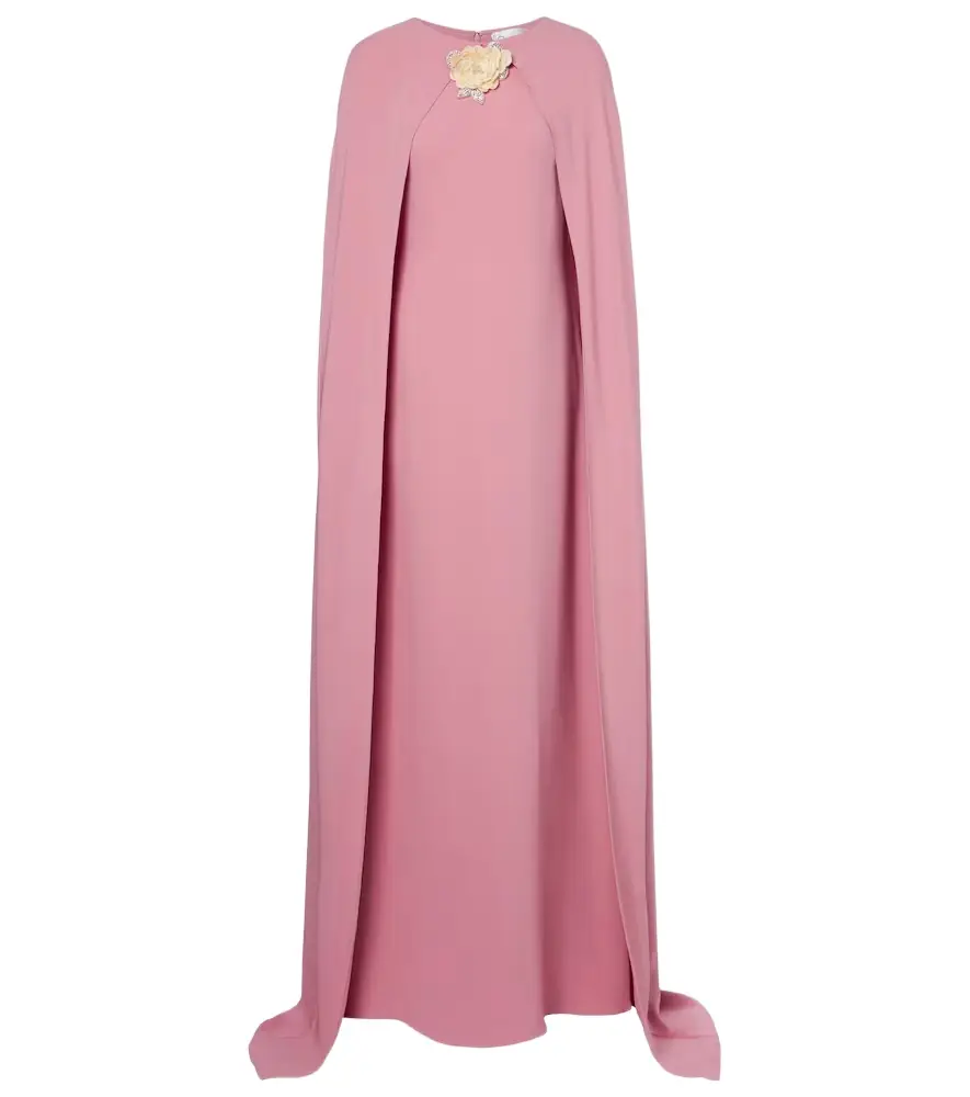 Oscar de la Renta Caped silk-blend georgette gown