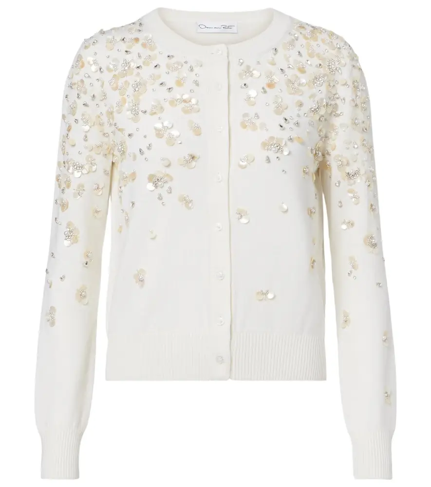 Oscar de la Renta Embroidered virgin wool cardigan
