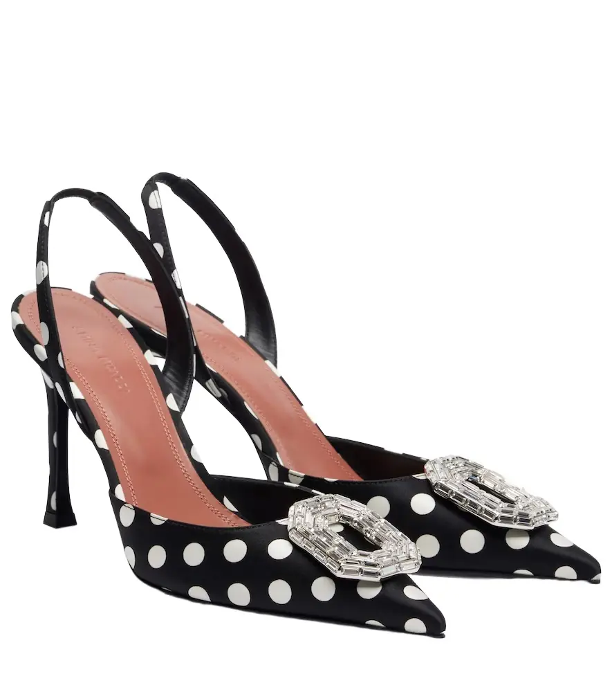 Amina Muaddi Camelia polka-dot satin slingback pumps