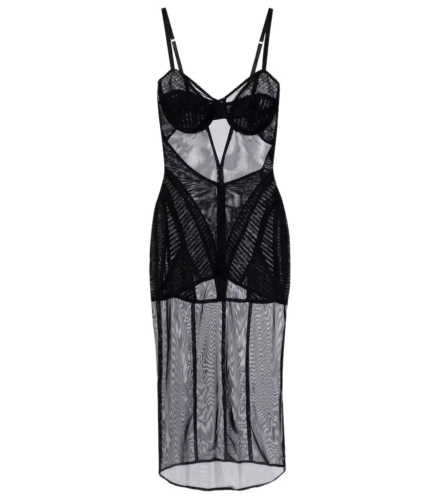 Dolce & Gabbana Ruched sheer tulle midi dress