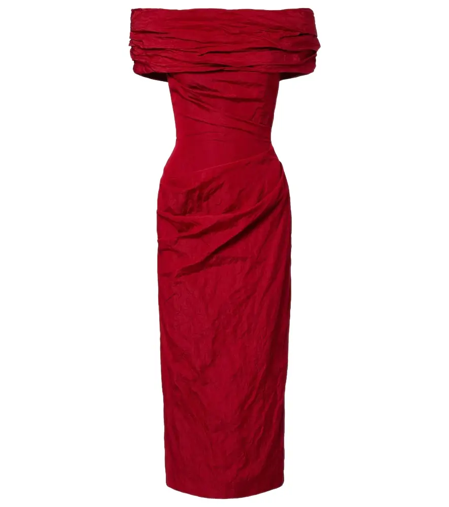 Magda Butrym Off-shoulder draped cotton-blend midi dress