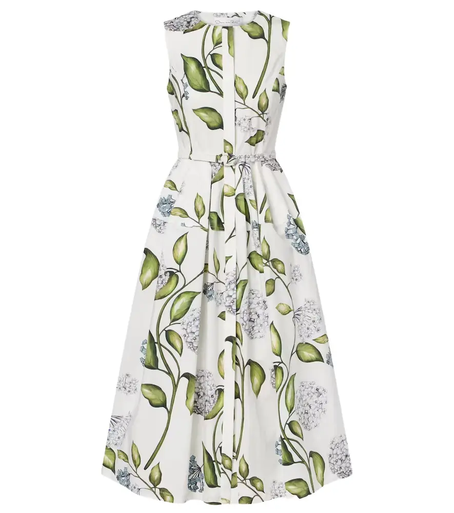 Oscar de la Renta Porcelain Flower cotton-blend midi dress