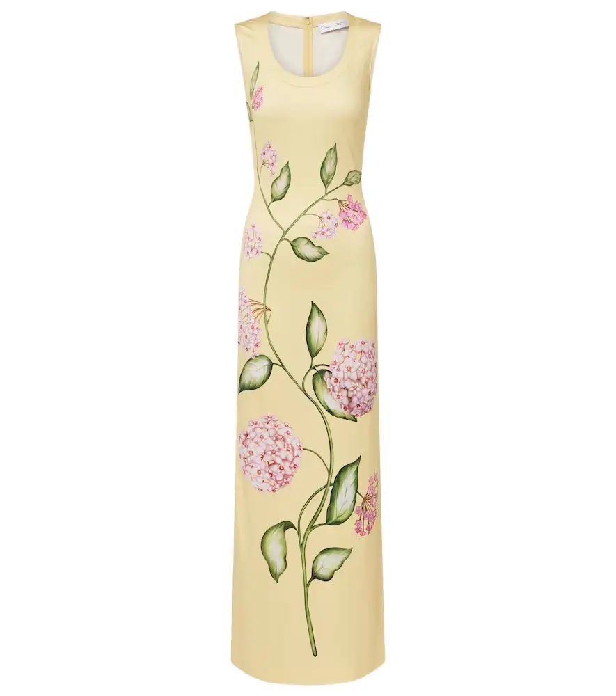 Oscar de la Renta Porcelain Flower jersey maxi dress