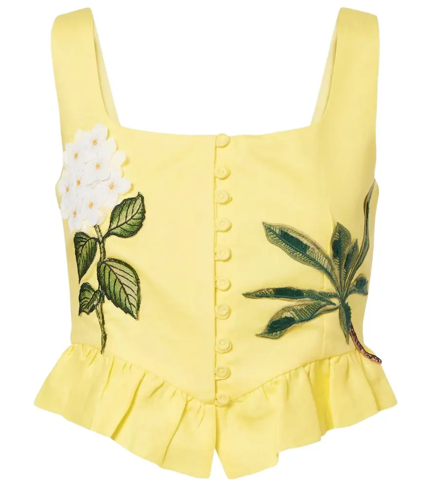Agua by Agua Bendita Eslabón floral-appliqué linen crop top