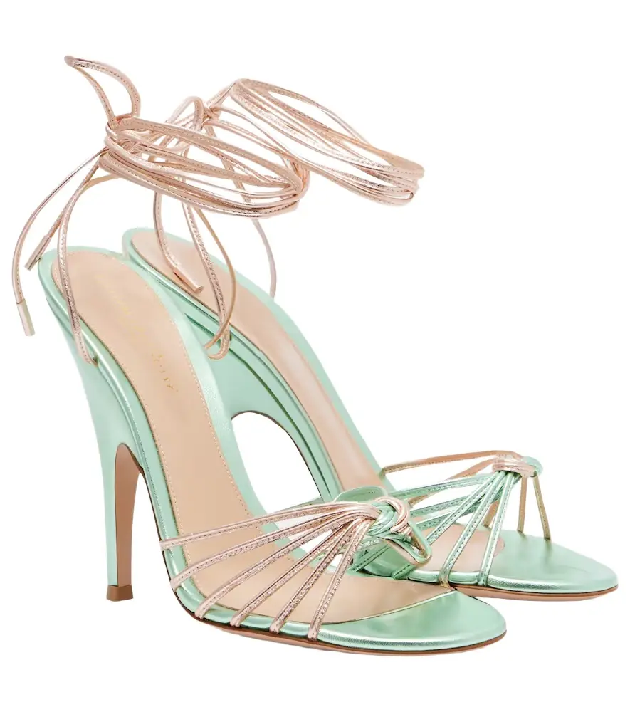 Metallic leather slingback sandals