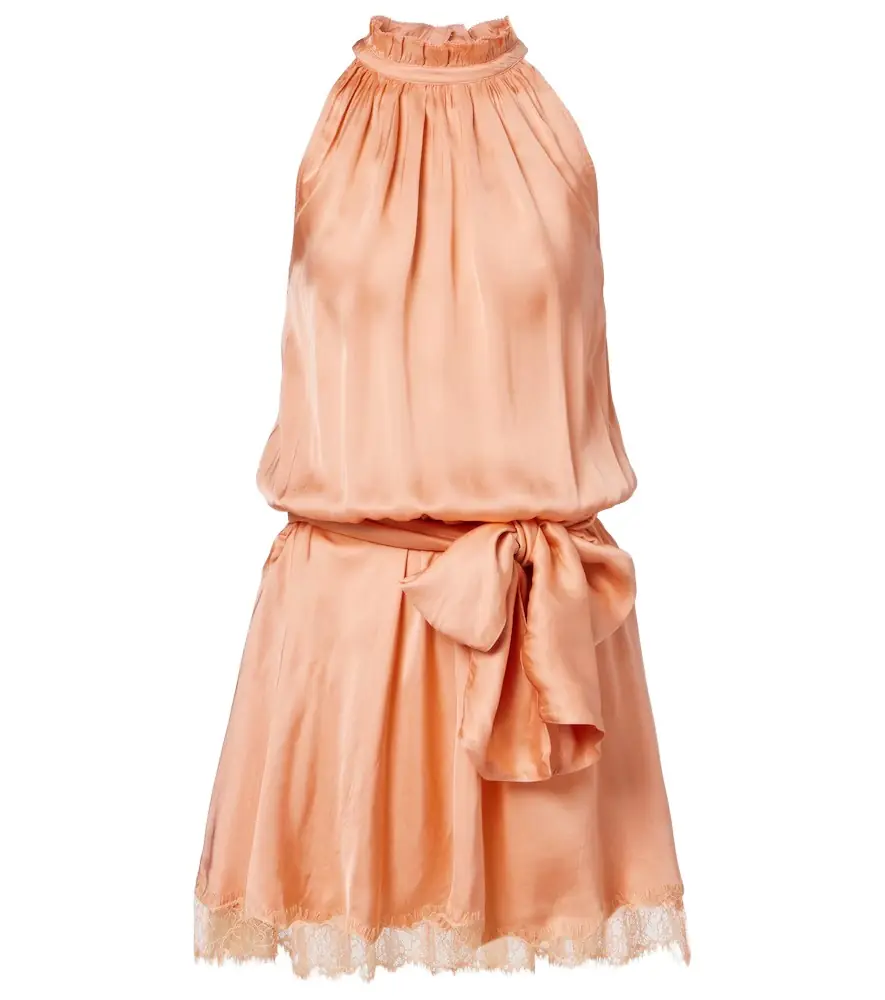 Poupette St Barth Silvia belted lace-trimmed satin minidress