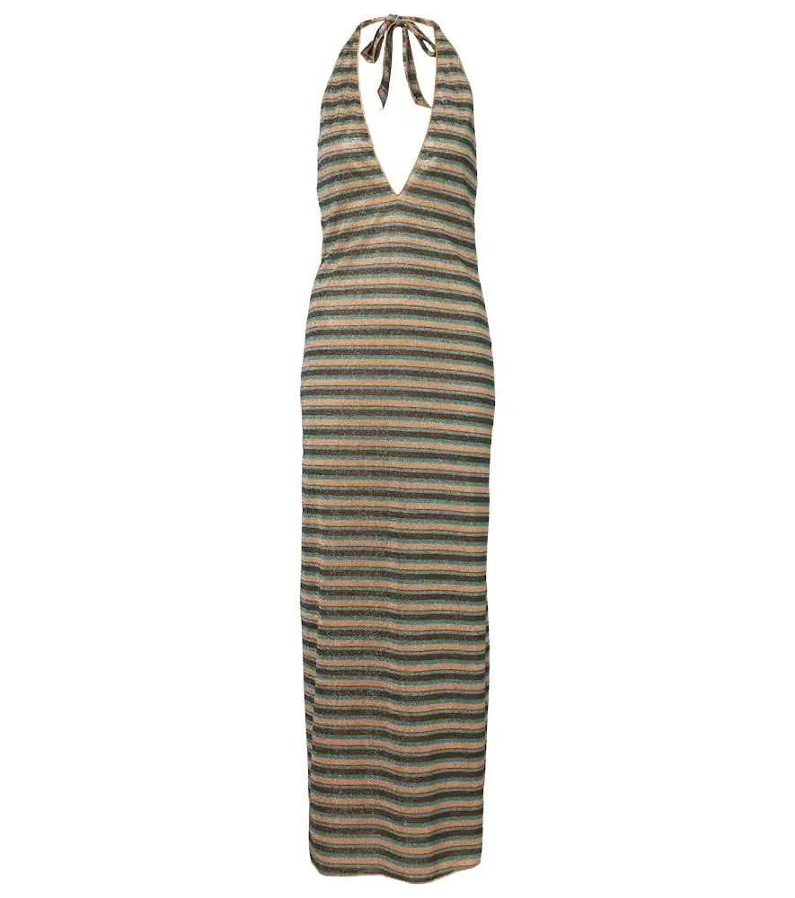 Oseree Oséree Lumière striped halterneck maxi dress