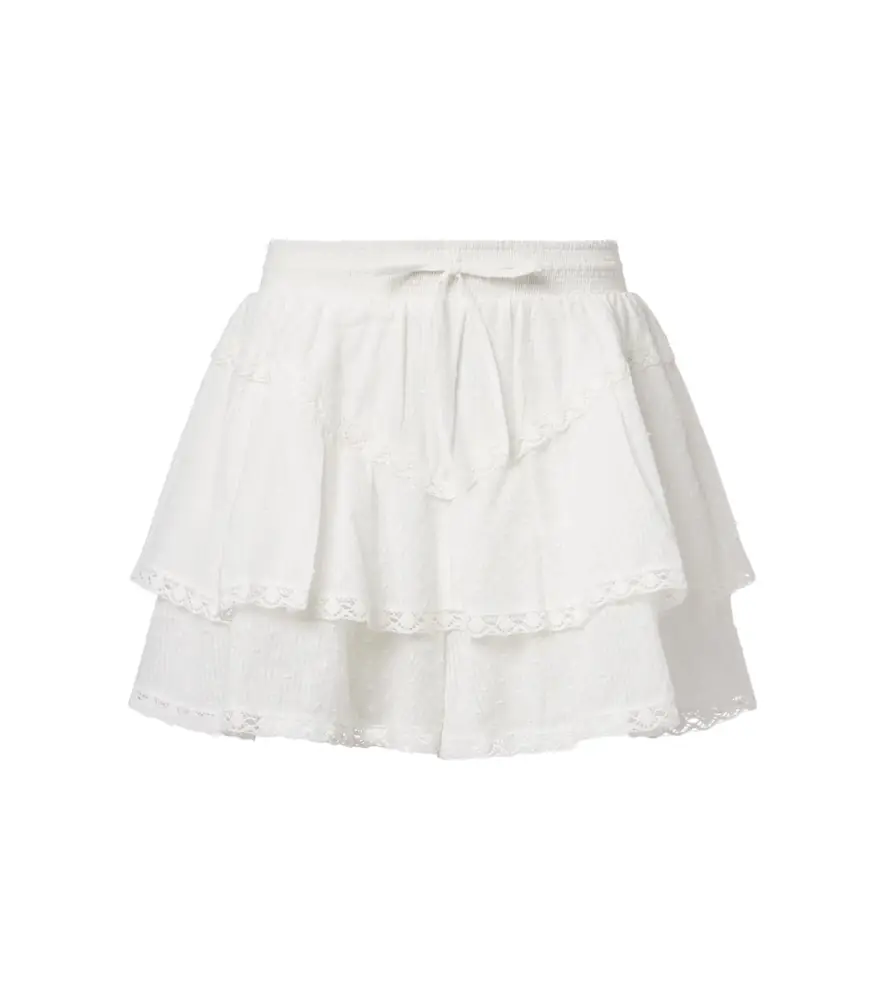 Poupette St Barth Thia embroidered tiered cotton shorts