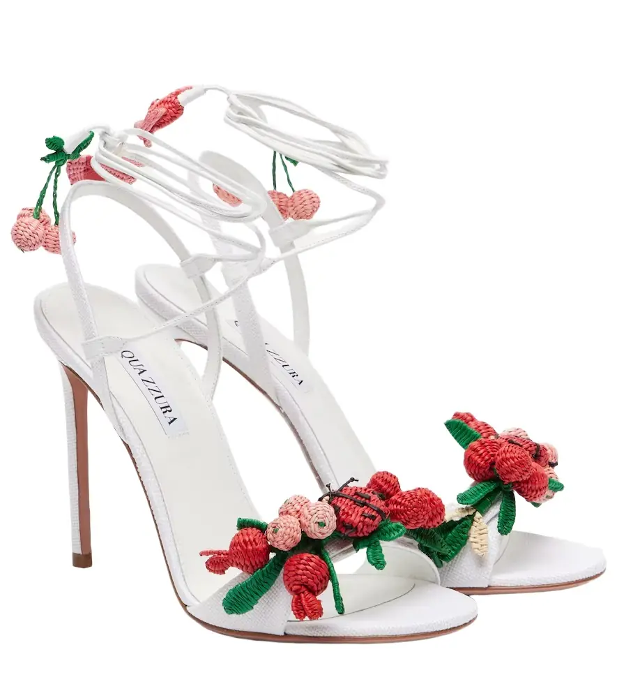 Aquazzura Botanica leather-trimmed raffia sandals