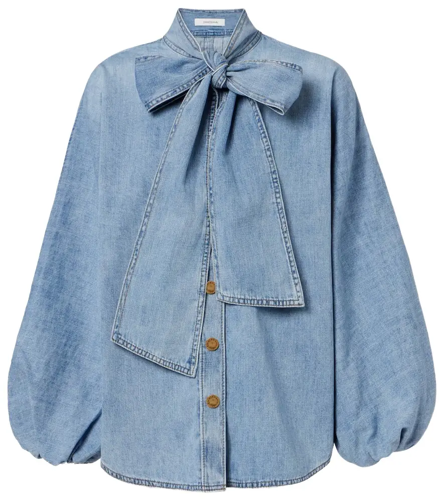 Zimmermann Indra tie-neck denim blouse