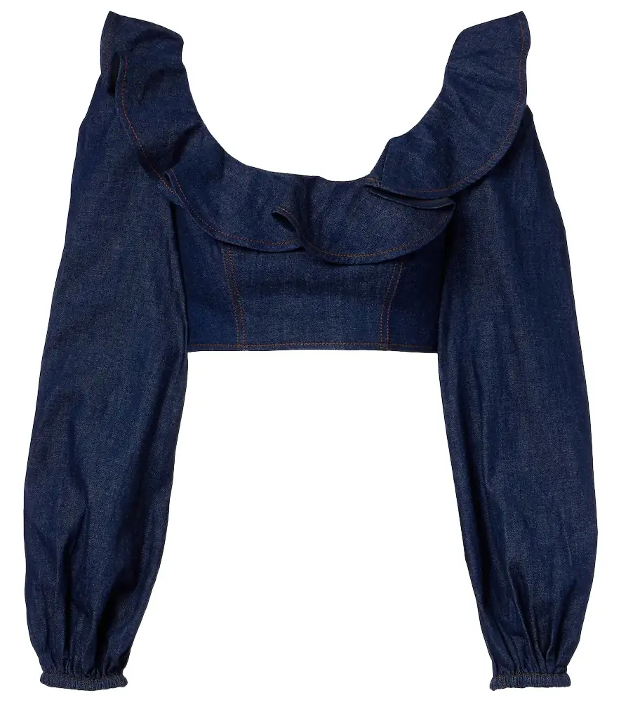 Zimmermann Aster ruffled denim crop top