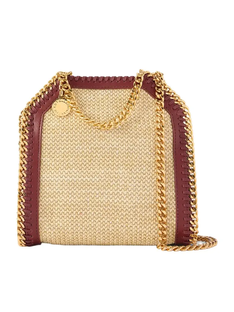 Stella McCartney The Falabella Tiny Vegetarian Leather-trimmed Raffia Shoulder Bag