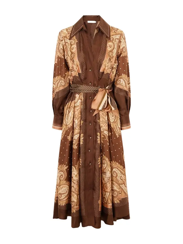 Zimmermann Luna Belted Printed Silk-twill Midi Dress