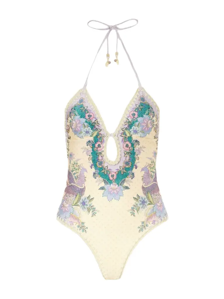 Zimmermann Indra Floral-print Crochet-trimmed Swimsuit