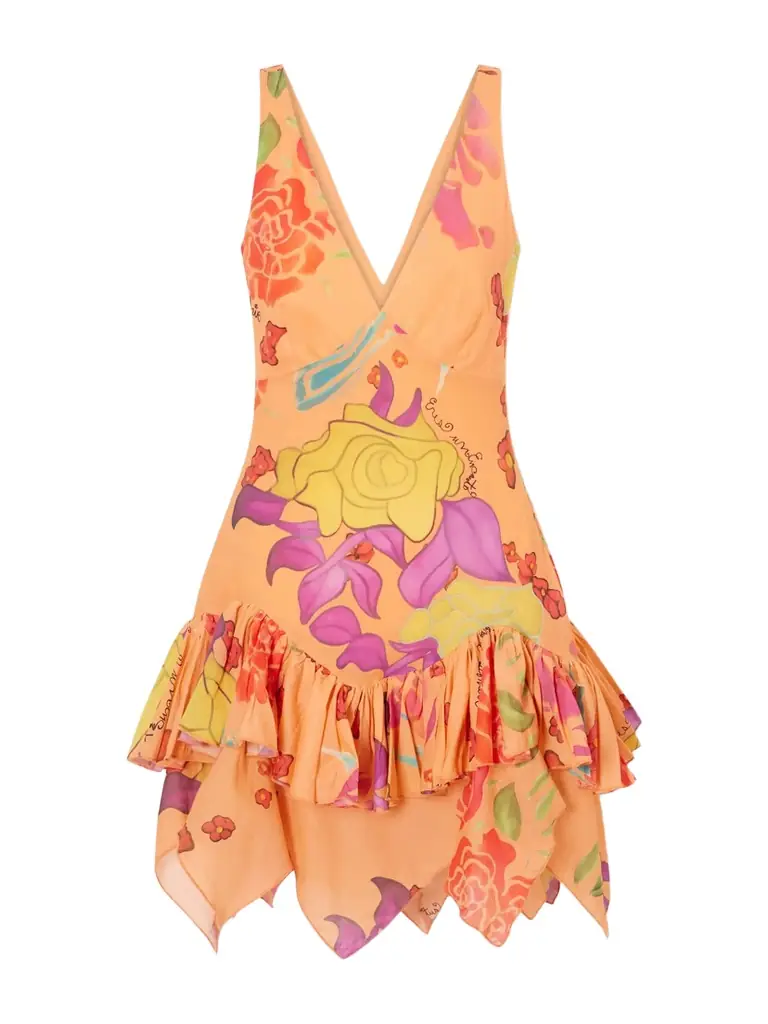 Donde Esteban Guava Flores Ruffled Printed Cotton-voile Mini Dress