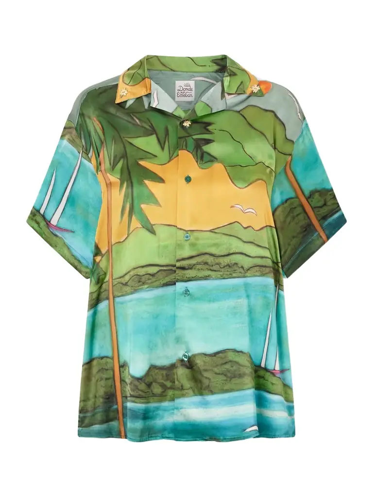 Donde Esteban Magdalena Printed Silk-blend Satin Shirt