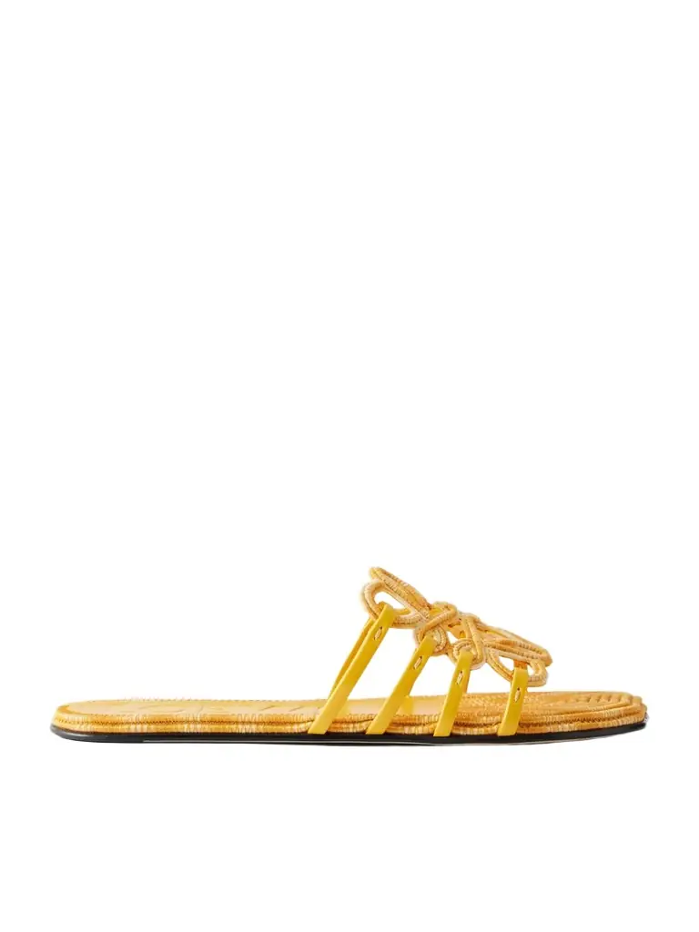 Loewe + Paula's Ibiza Leather-trimmed Embroidered Canvas Slides