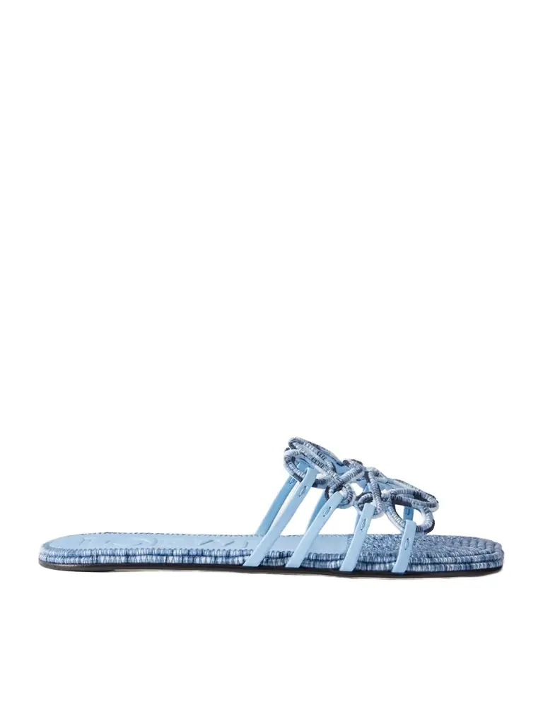 Loewe + Paula's Ibiza Leather-trimmed Embroidered Canvas Slides