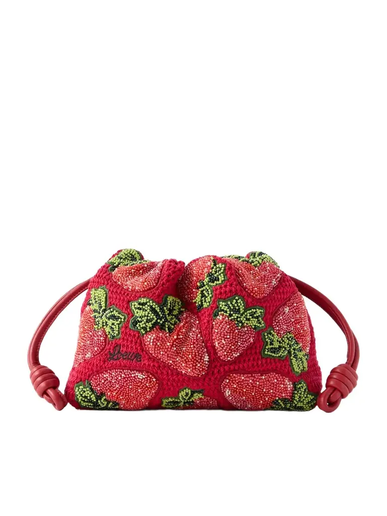 Loewe + Paula's Ibiza Flamenco Leather-trimmed Beaded Clutch Bag