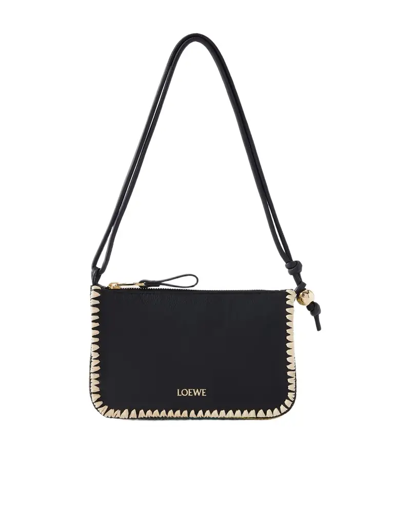 Loewe + Paula's Ibiza Rio Raffia-trimmed Leather Shoulder Bag