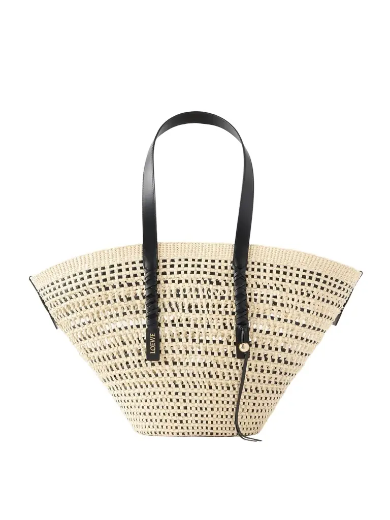 Loewe + Paula's Ibiza Leather-trimmed Iraca Tote