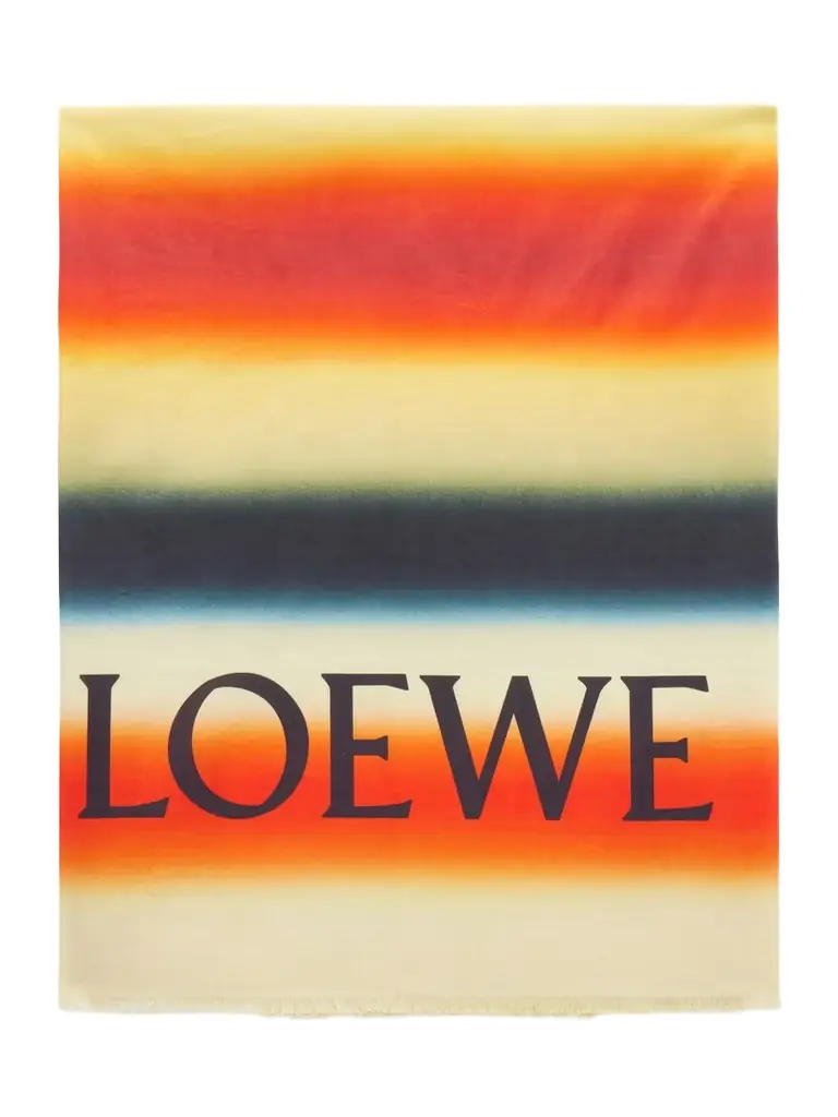 Loewe + Paula's Ibiza Fringed Striped Cotton-voile Scarf