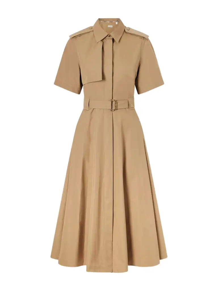 Burberry Tanya Belted Cotton-gabardine Midi Dress
