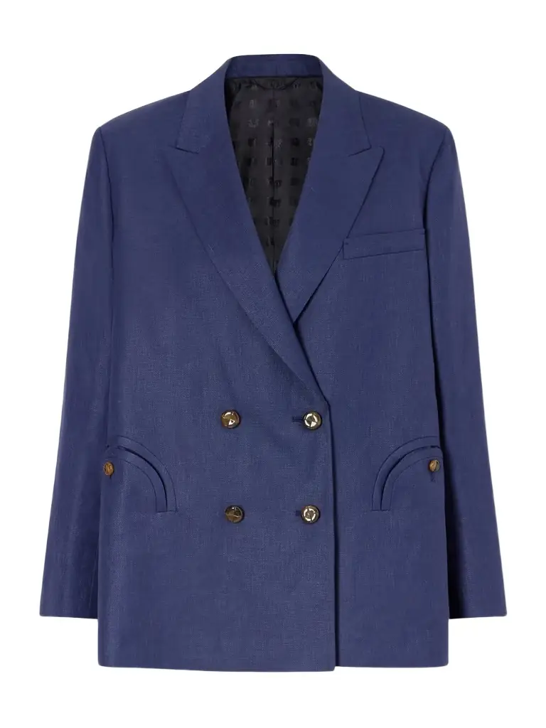 Blazé Milano Nightbreak Double-breasted Linen, Wool And Silk-blend Blazer