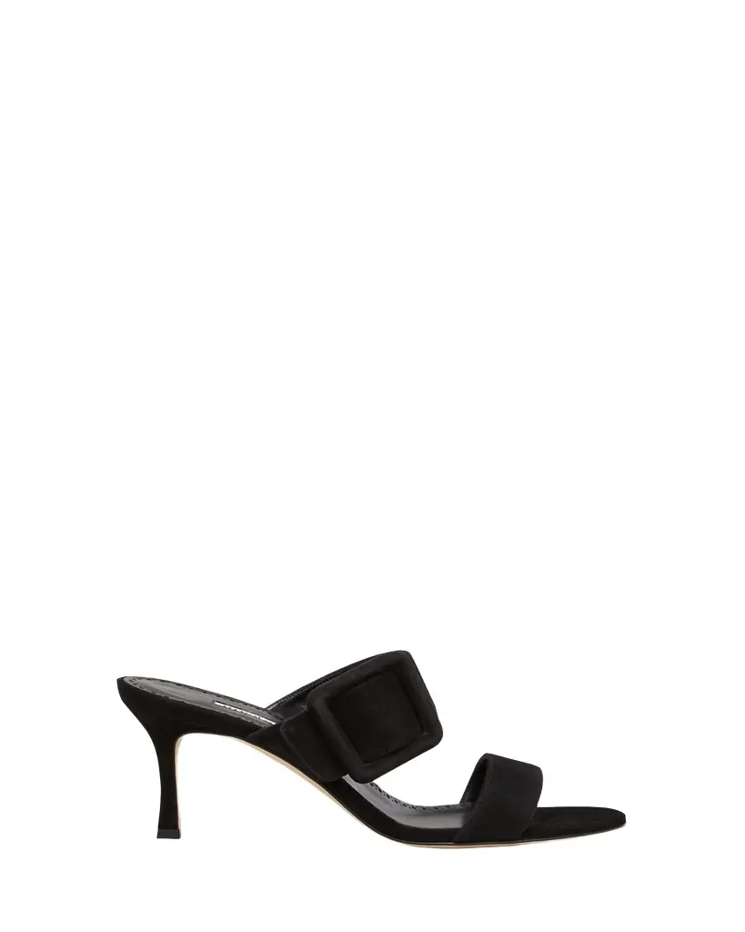 Manolo Blahnik Gable Suede Buckle Slide Sandals