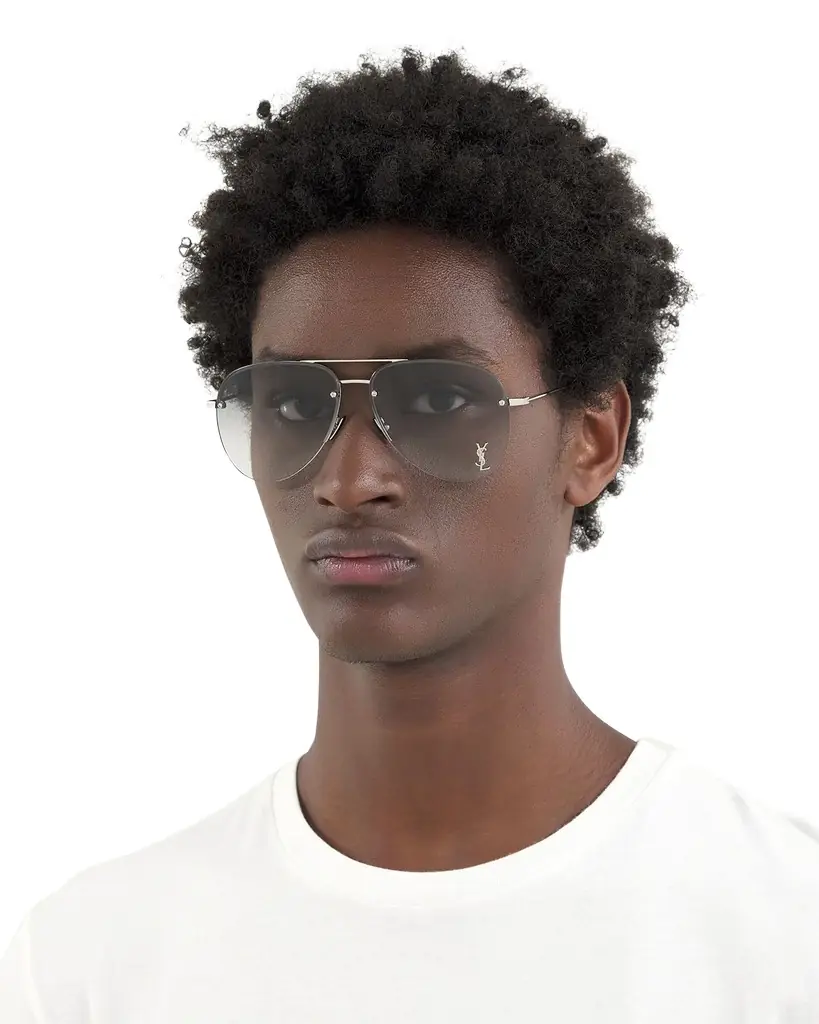 Saint Laurent YSL Semi-Rimless Metal Aviator Sunglasses