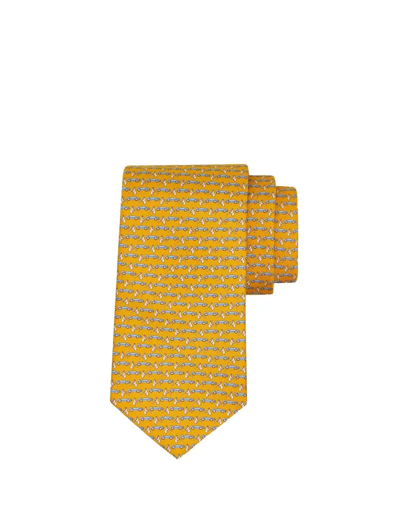 Ferragamo Men's Sports Car and Flag Silk Tie