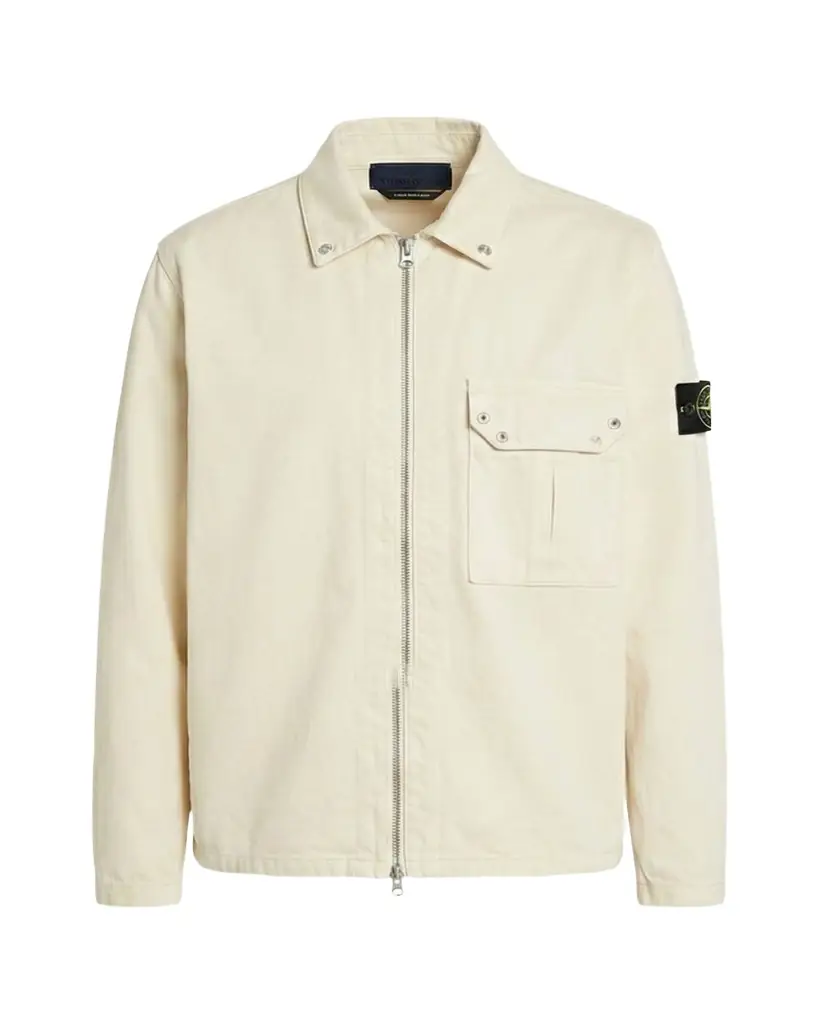 Stone Island Men's White Denim Full-Zip Shirt Jacket