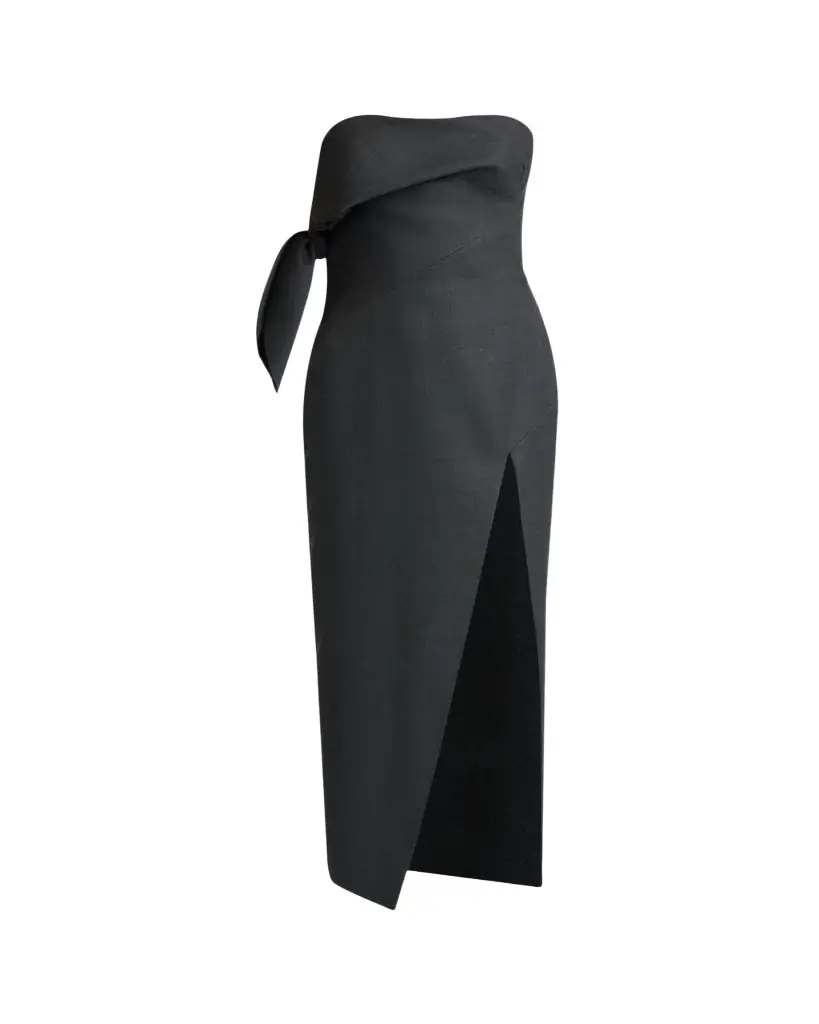 Givenchy Strapless Bow Bustier Slit Midi Dress