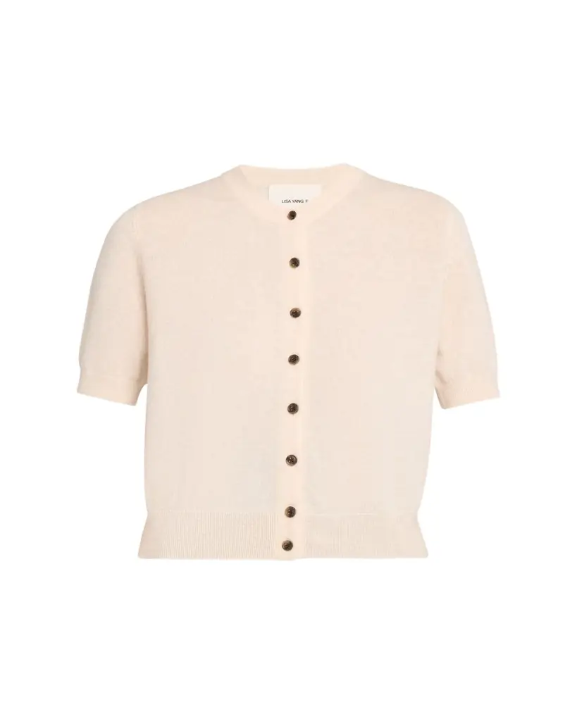 Lisa Yang Marene Short-Sleeve Cashmere Crewneck Cardigan