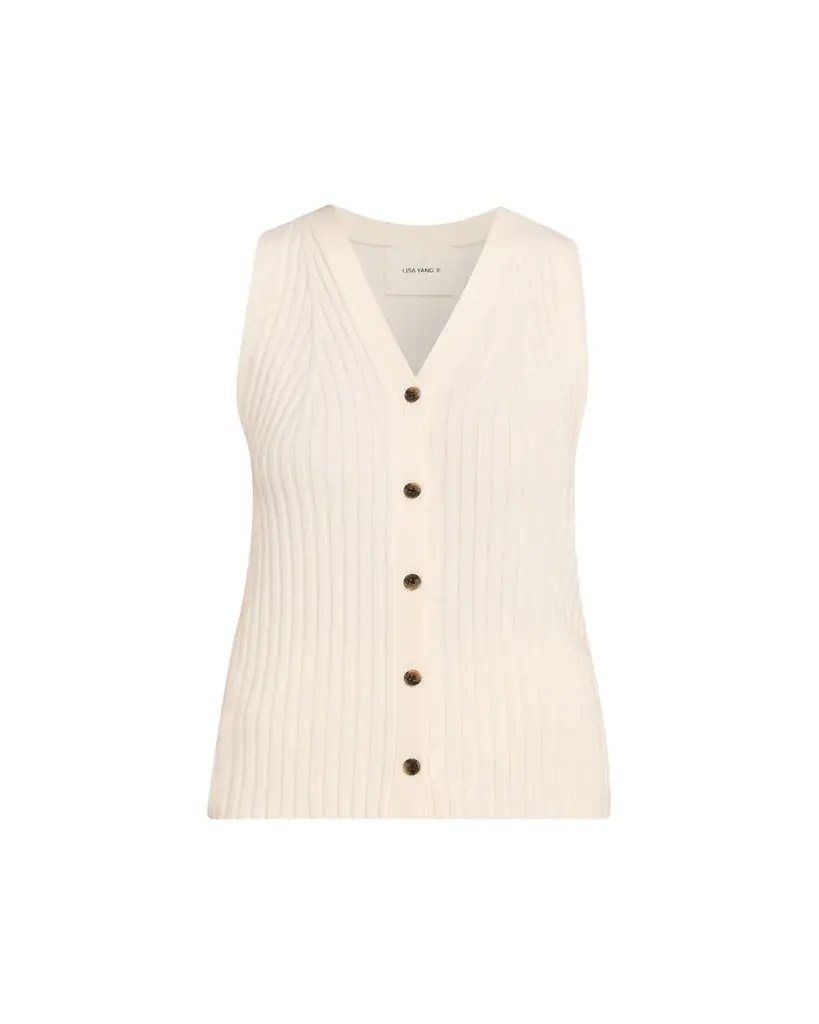 Lisa Yang Maiko Cashmere Rib Button-Front Tank Top
