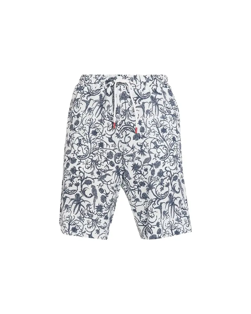 Kiton Men's Printed Linen Drawstring Shorts