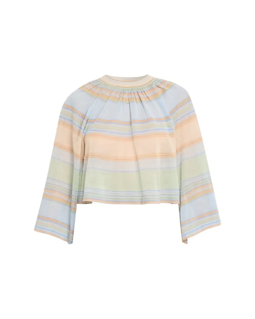Zimmermann Indra Stripe Bell-Sleeve Top