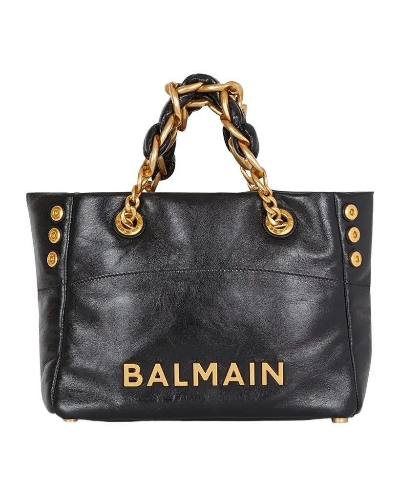 Balmain 1945 Soft Small Cabas Tote Bag in Crinkled Leather