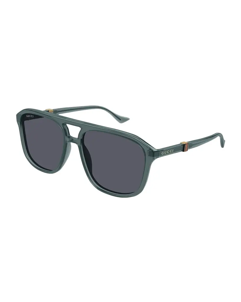 Gucci Men 's Double-Bridge Acetate Aviator Sunglasses
