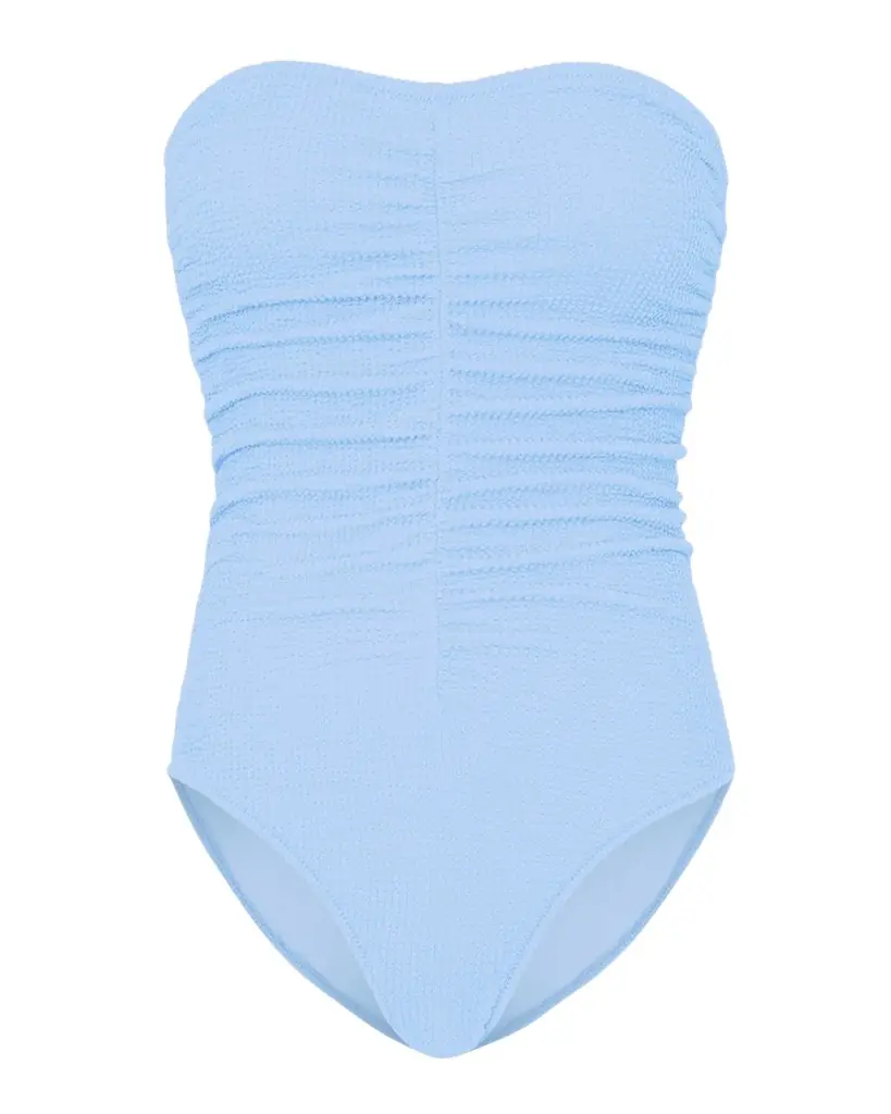 Milly Cabana Textured Ruched Strapless One-Piece Swimsuit