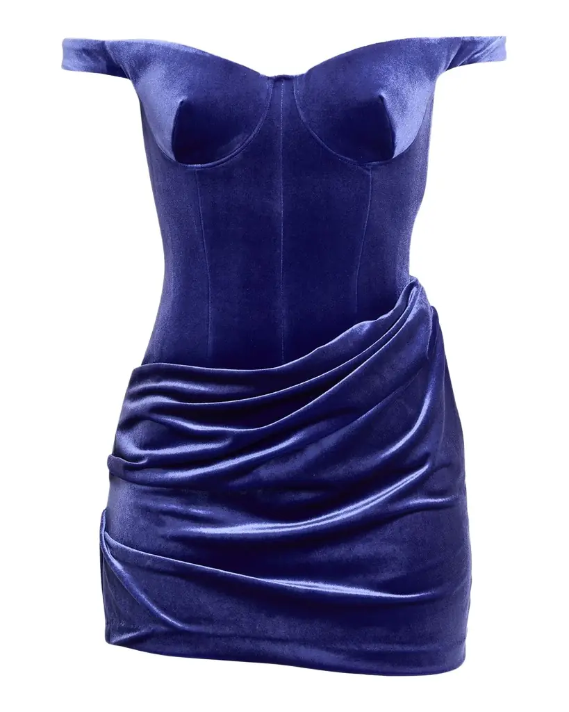 Alex Perry Off-The-Shoulder Velvet Bustier Draped Mini Dress