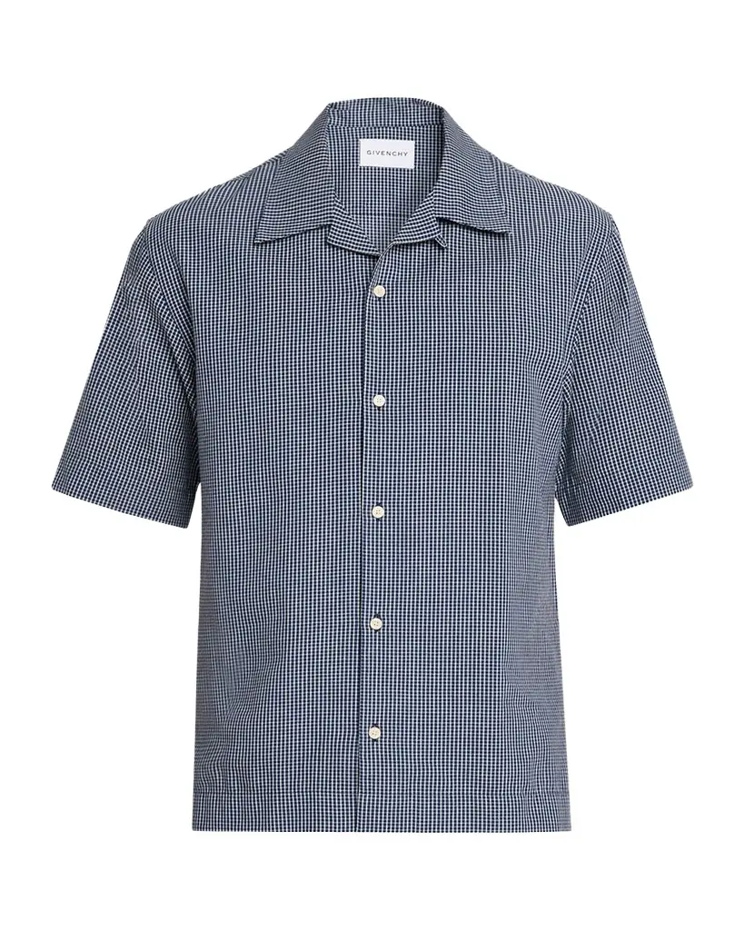 Givenchy Men 's Checked Cotton Bowling Shirt with Embroidery
