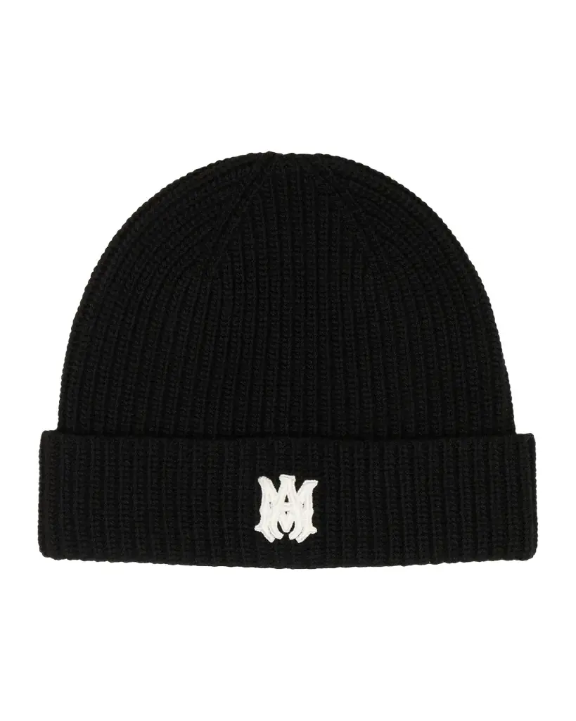 Amiri Men 's MA Embroidered Wool Rib Beanie Hat