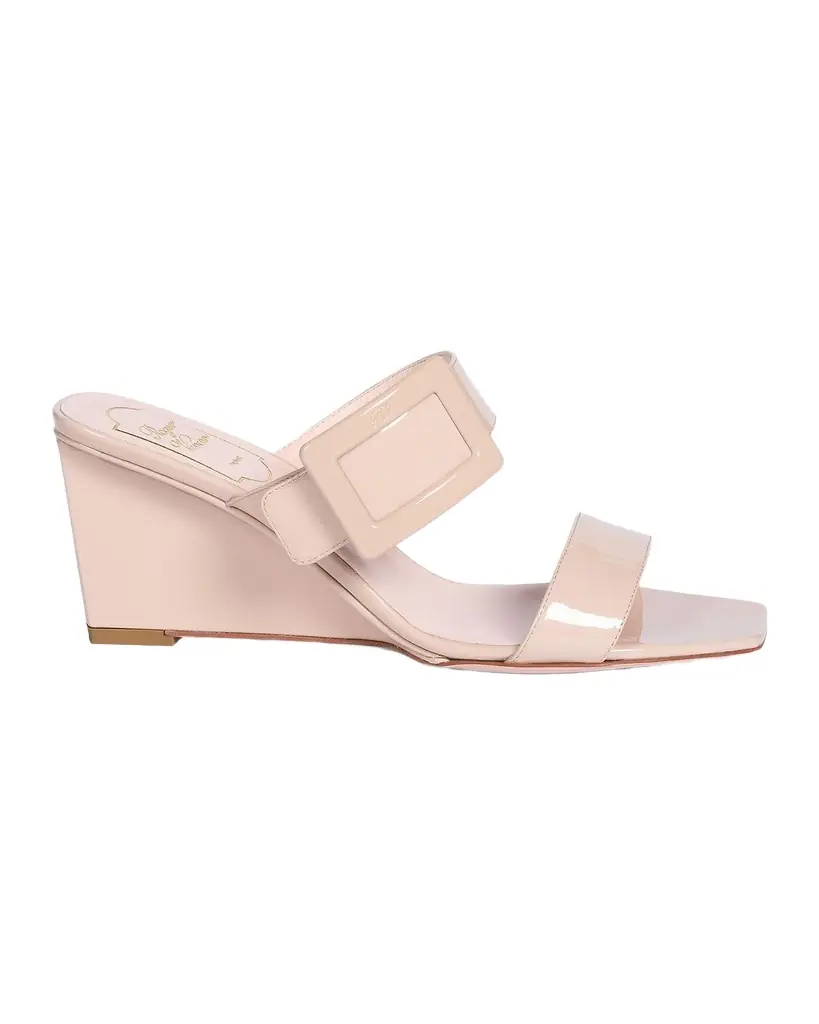 Roger Vivier 60mm Belle Vivier Patent Leather Wedge Mule Sandals