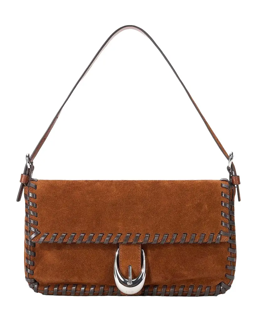 STAUD Harlow Whipstitch Suede Shoulder Bag