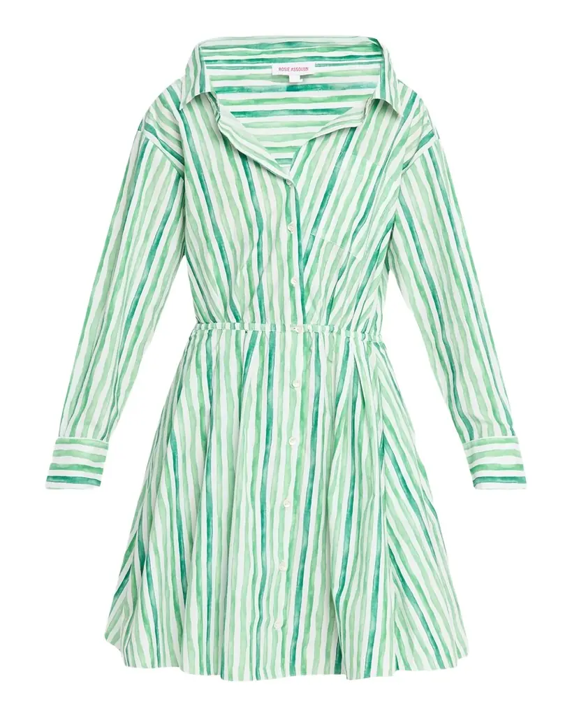 Rosie Assoulin Falling Off The Shoulder Striped Poplin Mini Shirtdress