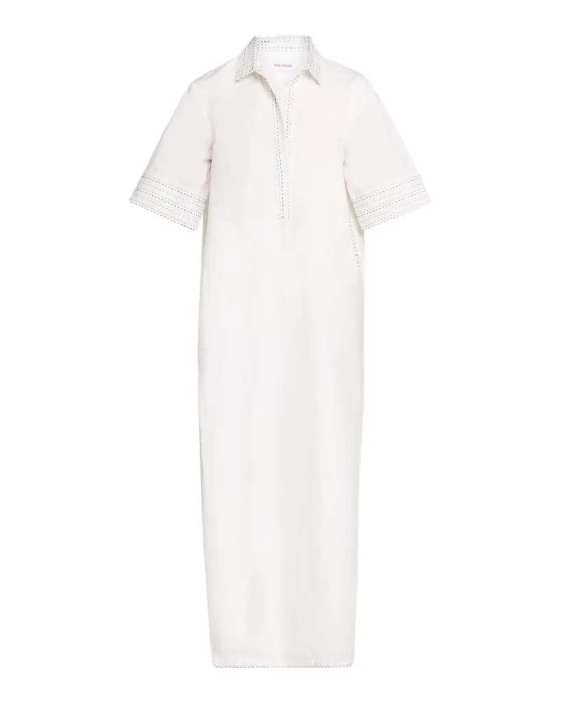 Rosie Assoulin Short-Sleeve Cotton Poplin Maxi Caftan Dress