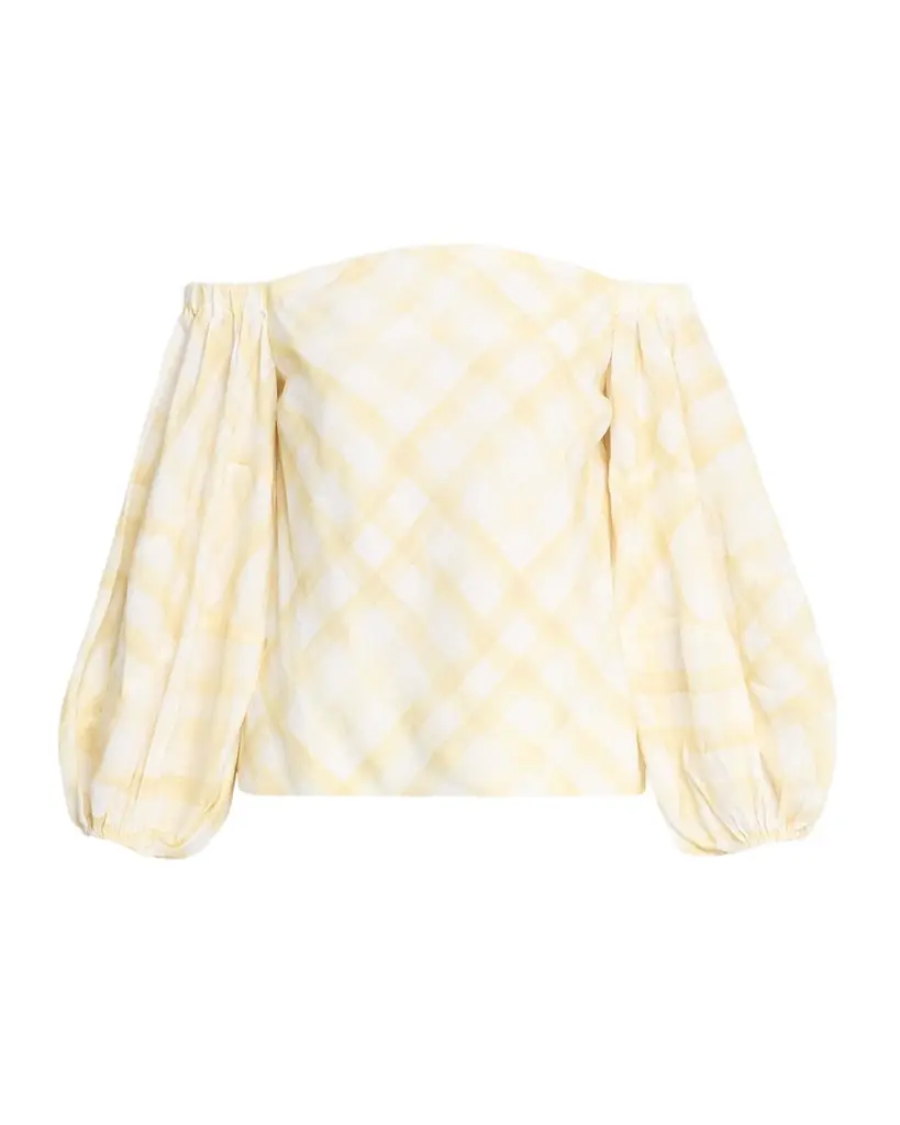 Rosie Assoulin Gingham-Print Balloon Sleeve Off-The-Shoulder Top